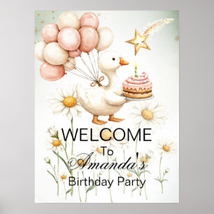 Poster Bienvenue Bébé Oie blanche fête d'anniversaire mig
