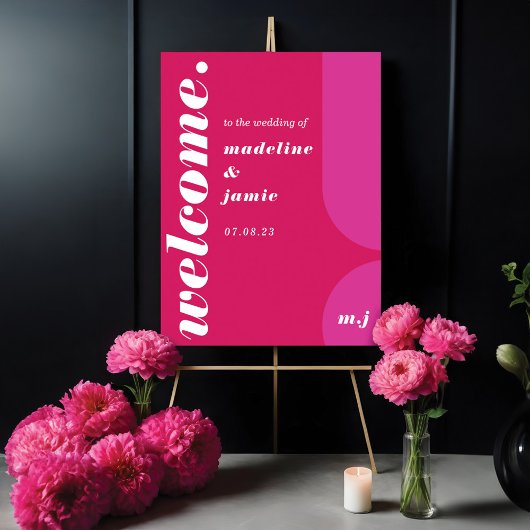 Poster Bienvenue Bold Pink Magenta Retro Mariage Abstrait