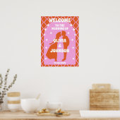 Poster Bienvenue Bold rose orange rétro Boho Arch Mariage (Cuisine)