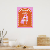 Poster Bienvenue Bold Rose Orange Retro Wavy Arch Mariage (Cuisine)