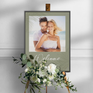 Poster Bienvenue Botanique Tropical Palm Feuille Mariage