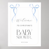 Poster Bienvenue Boy Blue Bow Twins Baby shower (Devant)