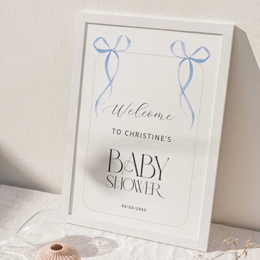 Poster Bienvenue Boy Blue Bow Twins Baby shower