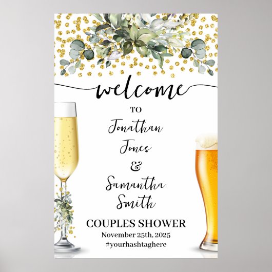 Poster Bienvenue Bubbles & Brews Eucalyptus Gold Douche (Devant)