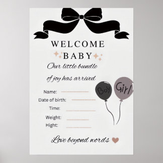 Poster Bienvenue carte de Baby Shower avec ballons garçon