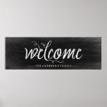 Poster Bienvenue Chalkboard Look avec Typographie tendanc<br><div class="desc">Cette affiche élégante dit "bienvenue" dans une calligraphie de script de look craie blanche,  et ci-dessous,  c'est un espace pour vous de personnaliser comme vous le souhaitez. L'arrière - plan a un aspect de tableau noir.</div>