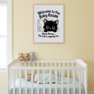 Poster Bienvenue Chambre Bébé Chat Qui Dort Silencieux Af