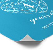 Poster Bienvenue coeur 4e anniversaire personnalisé bleu (Coin)