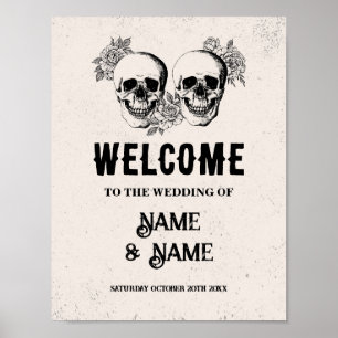 Poster Bienvenue Crâne Rustique Halloween Signet Mariage