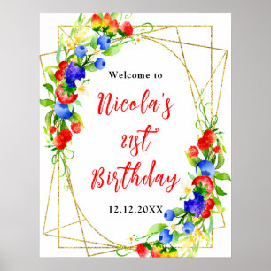 Poster Bienvenue d'anniversaire aux baies mélangées d'été