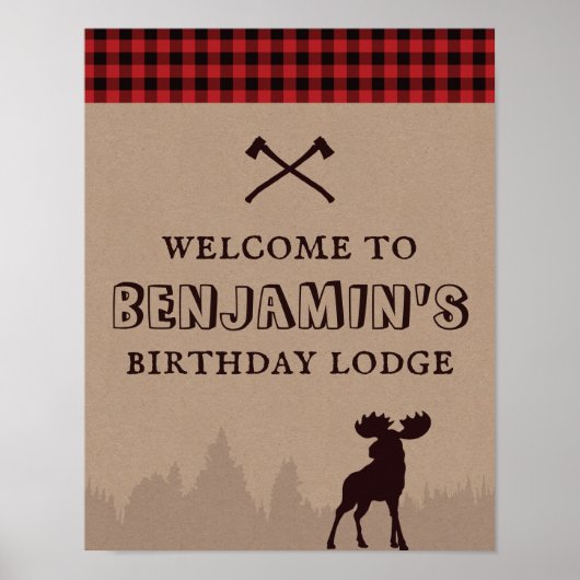 Poster Bienvenue d'anniversaire bûcheron plaid rustique d (Devant)