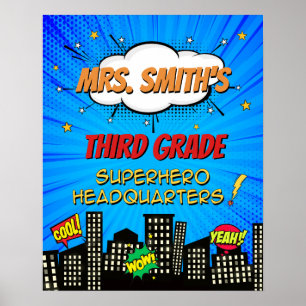 Poster Bienvenue dans la salle de classe Superhero Headqu