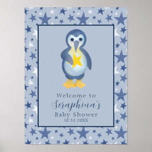 Poster Bienvenue dans le Baby shower Blue Winter Star Pen