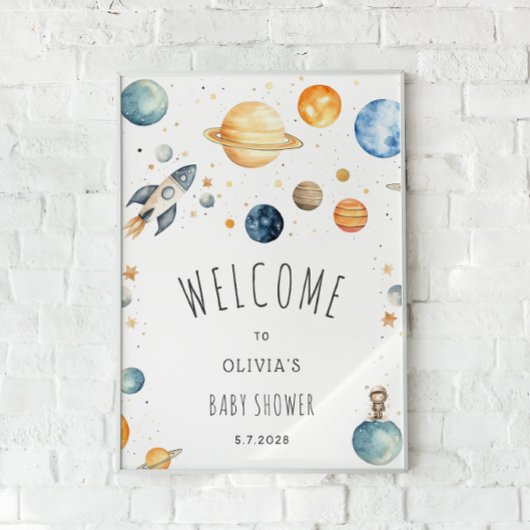 Poster Bienvenue dans le Baby shower spatial