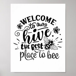Poster Bienvenue dans notre ruche drôle abeille printemps