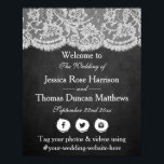 Poster Bienvenue de la collection Mariage Chalkboard & La<br><div class="desc">Cette collection de mariage élégante est un design époustouflant avec un bel arrière - plan à effet de tableau noir avec un ensemble d'effet de dentelle vintage romantique. Ces panneaux d'accueil peuvent être personnalisés pour votre occasion spéciale et seraient parfaits pour tout mariage rustique, douche nuptiale, fête de fiançailles, fête...</div>