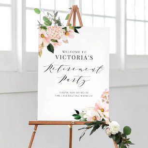 Poster Bienvenue de la retraite rose Magnolia et Hydrange