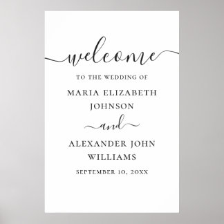 Poster Bienvenue de mariage à l'écriture simple noir et b