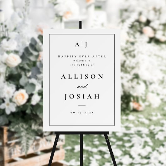 Poster Bienvenue de mariage classique en noir et blanc
