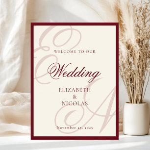 Poster Bienvenue de mariage de monogramme d'argent ancien