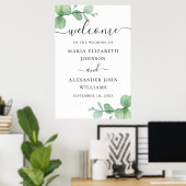 Poster Bienvenue de mariage de script eucalyptus aquarell (Bureau à domicile)