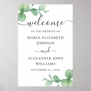 Poster Bienvenue de mariage de script eucalyptus aquarell