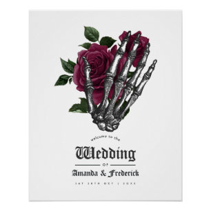 Poster Bienvenue de mariage gothique squelette floral de