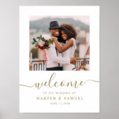 Poster Bienvenue de mariage photo à calligraphie dorée él (Devant)