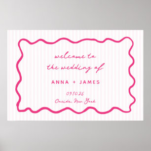 Poster Bienvenue de mariage rose capricieux dessiné à la