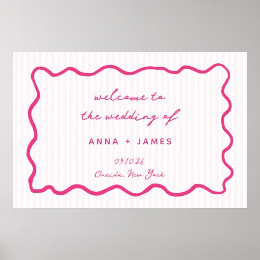 Poster Bienvenue de mariage rose capricieux dessiné à la (Devant)