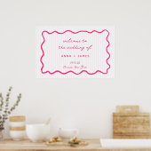 Poster Bienvenue de mariage rose capricieux dessiné à la (Cuisine)