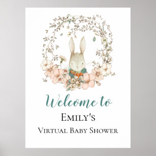 Poster Bienvenue de script Bunny vintage Baby shower virt