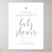 Poster Bienvenue du Baby shower de script Gras Vert Sage (Devant)