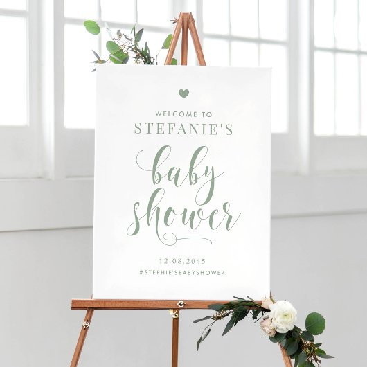 Poster Bienvenue du Baby shower de script Gras Vert Sage
