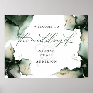 Poster Bienvenue du Mariage Abstrait Sage Green