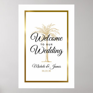 Poster Bienvenue du Mariage Tropical Gold Palm Tree