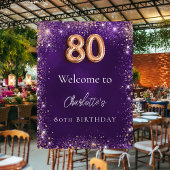 Poster Bienvenue étincelles violettes 80 ans