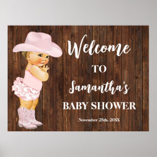 Poster Bienvenue Fille Cow-Girl Rose Bébé Shower Occident