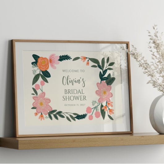 Poster Bienvenue Fleur Rose Personnalisé pour la Fête de 