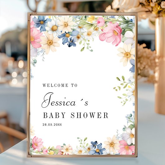 Poster Bienvenue ! Fleur sauvage, Baby shower