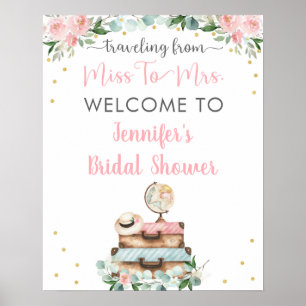 Poster Bienvenue Fleurale Or Rose Voyage Mariage