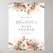 Poster Bienvenue Fleurs Boho Herbe de Pampas Rose Blanche (Devant)