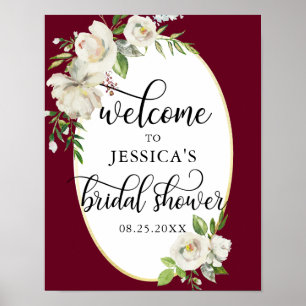 Poster Bienvenue Fleurs de Mariage de Fille Burgundy PANN