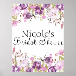 Poster Bienvenue Florale à l'Aquarelle Lilas Lavande Pour