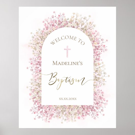 Poster Bienvenue florale pour baptême (Devant)