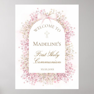 Poster Bienvenue florale pour la première communion
