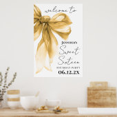 Poster Bienvenue Gold Bow Coquette Script Sweet 16 (Cuisine)