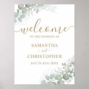 Poster Bienvenue Gold Calligraphy & Eucalyptus Mariage Fo