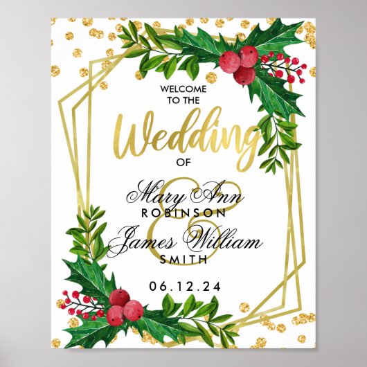 Poster Bienvenue Gold White Holiday Mariage Holly (Devant)