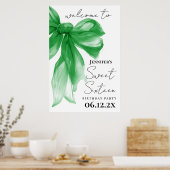 Poster Bienvenue Green Bow Coquette Script Sweet 16 (Cuisine)